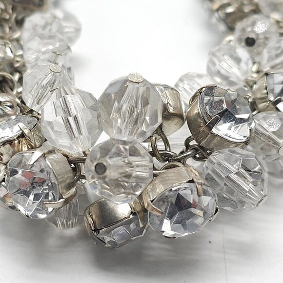 Silver Tone Chain Necklace With Clear Faceted Beads Crystal Accents CHA CHA - Picture 5 of 9